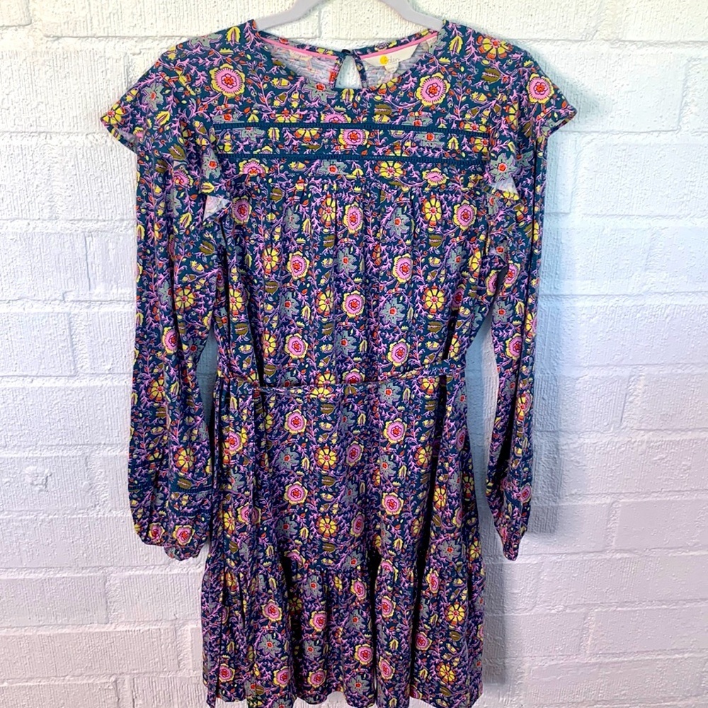 Boden Floral Ruffle Great British Style Balloon Sleeve Peasant Belted Dress sz 6